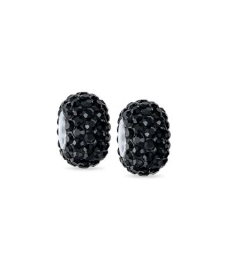 .925 Sterling Silver Solid Grey Crystal Spacer Charm Bead Core for Bracelet (Set of 2)