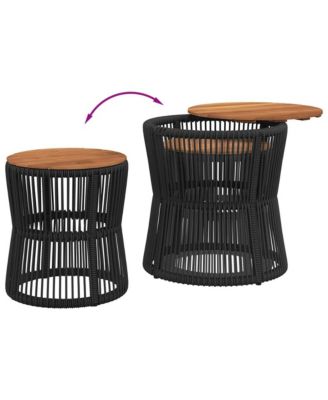 Garden Side Table Black and brown PE rattan 2 pcs Stackable