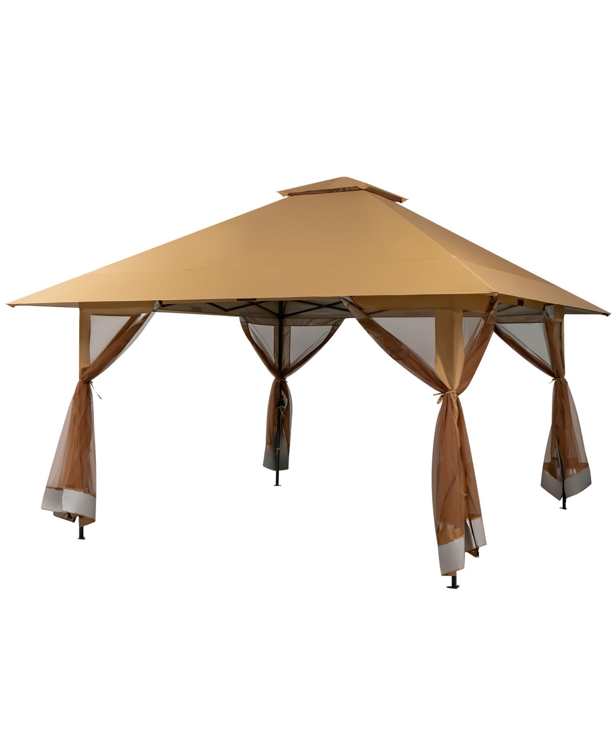 Outdoor Patio 13' x13' Pop Up Canopy Tent UV50+ Adjust Sun Protection w/ Mesh Sidewall - Beige/khaki