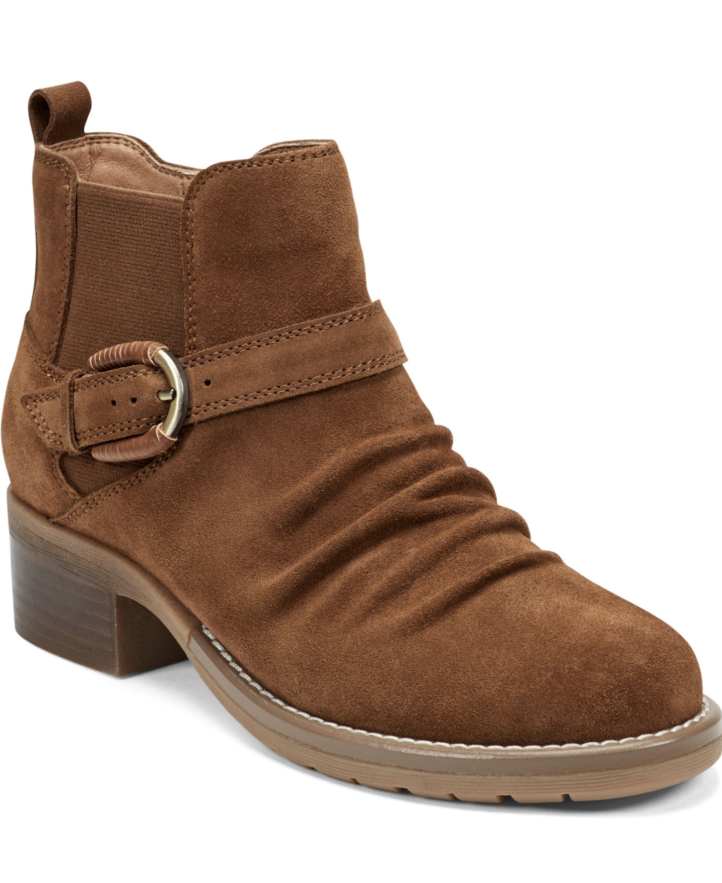Женские ботинки Earth Zane Ruched Block Heel Booties, цвет: Коньячный замшевый — фото 1