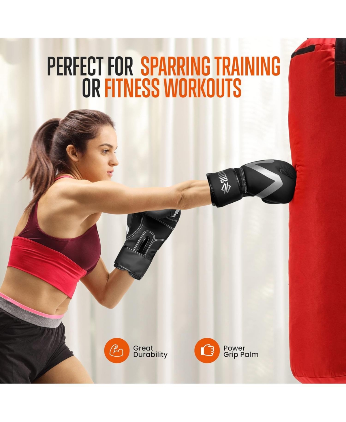 Squatz Sports Boxing Gloves, Heavy Bag Gloves for Boxing, Kickboxing, Muay Thai, Mma (Black)