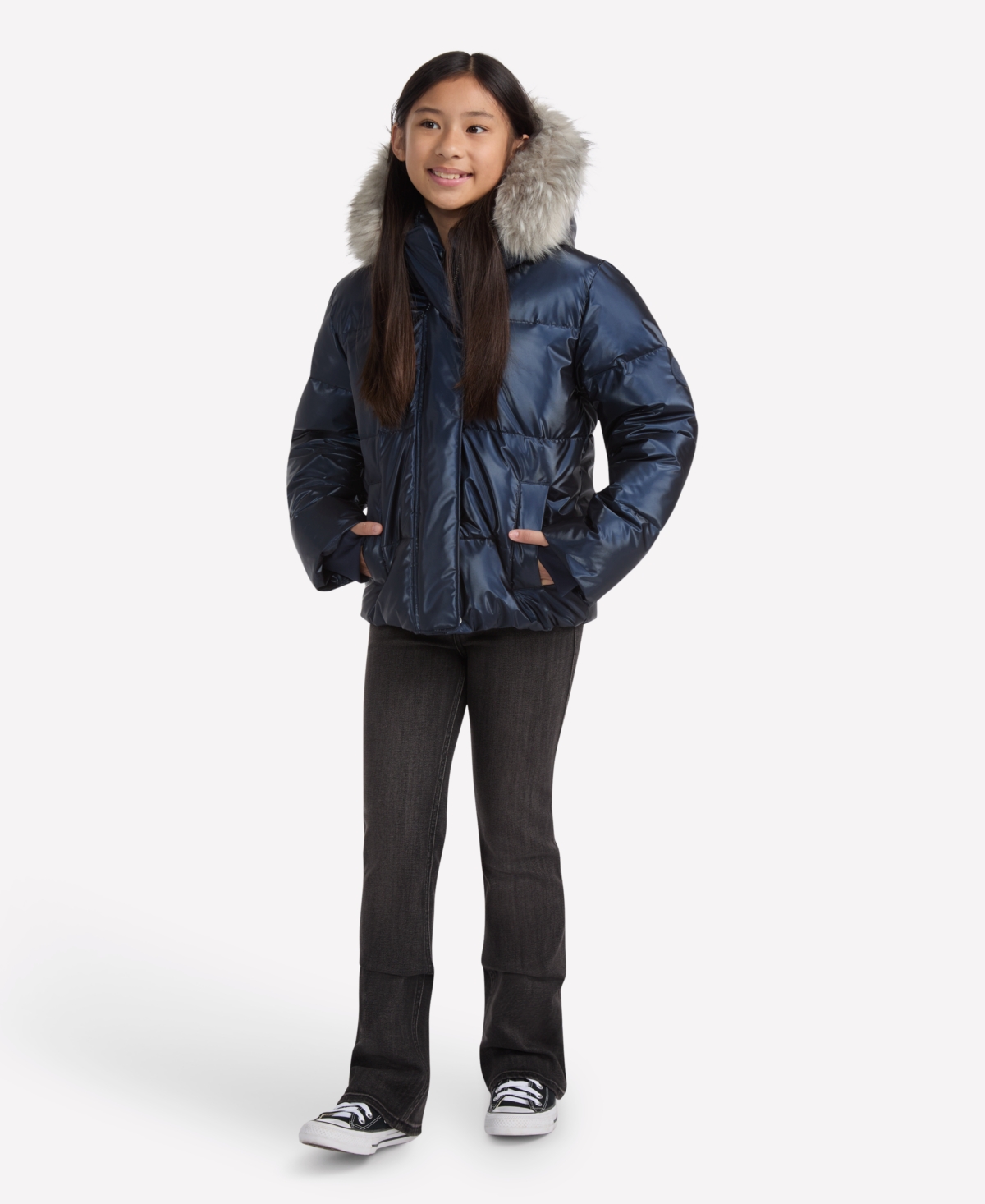 Abercrombie Girls Shiny Ultra Puffer Jacket In Blue