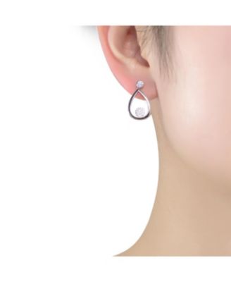 Sterling Silver White Gold Plating with Clear Cubic Zirconia Pear Drop Earring