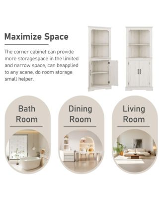 Tall Corner Cabinet with Doors, Multi-Room Storage for Living Room, Bathroom, Dining Room, Kitchen
