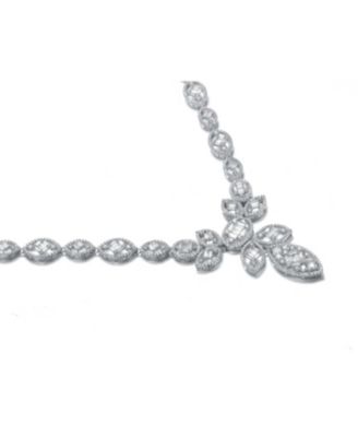 White Gold Plating with Clear Cubic Zirconia Floral Motif Necklace