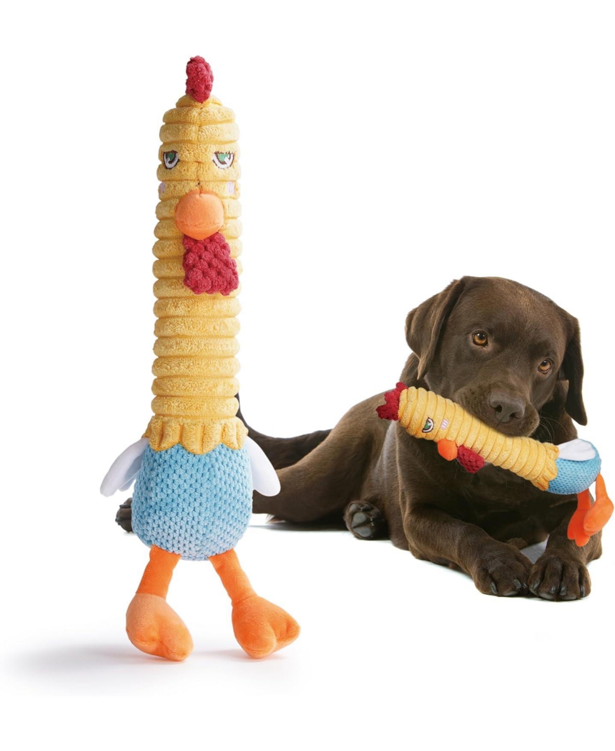 2 in 1 Chicken Lives Twice Dog Toy, Cute Stuffed Toys with Large Durable Rubber Squeaky Core