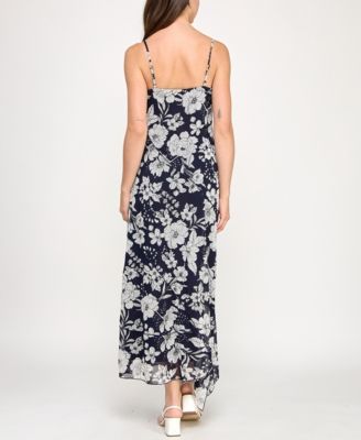 Juniors' Printed V-Neck Sleeveless Maxi Dress 