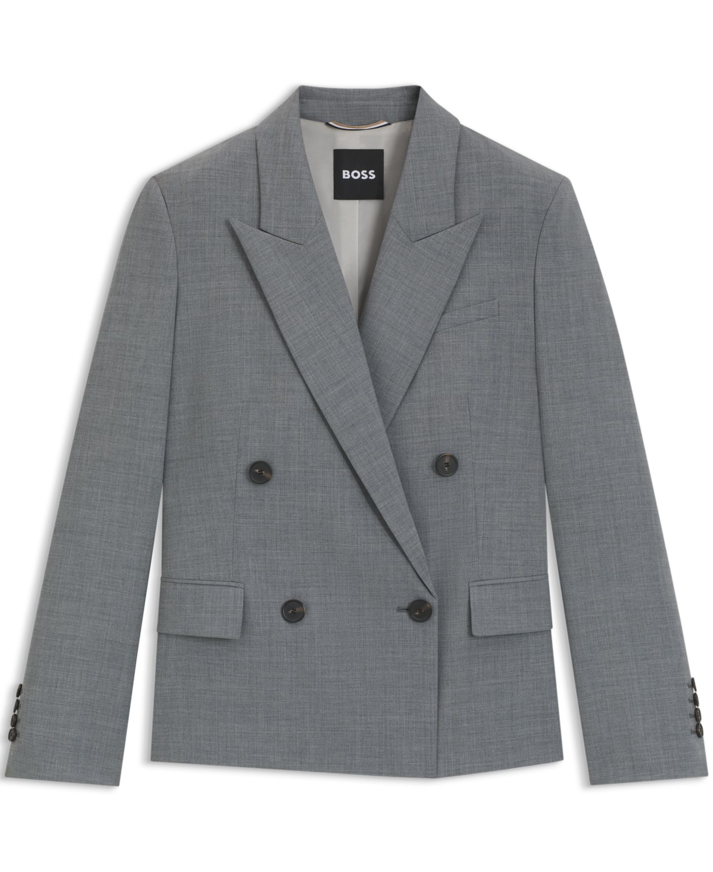Женский пиджак Hugo Boss BOSS by Mélange Virgin Wool Double-Breasted Blazer, цвет: Тёмный серый — фото 2