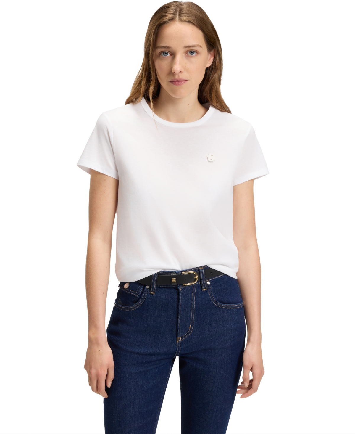 Hugo Boss Boss By  Women's Slim-fit Mercerized-cotton Monogram T-shirt In White