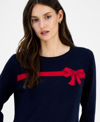 Women's Cotton Jacquard-Bow Sweater 