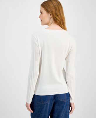 Women's V-neck Cable Knit Sweater, Online Only