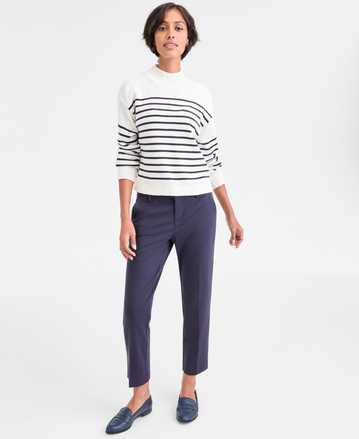 Nautica Jeans Women's Mock-neck Stripe Long-sleeve Sweater