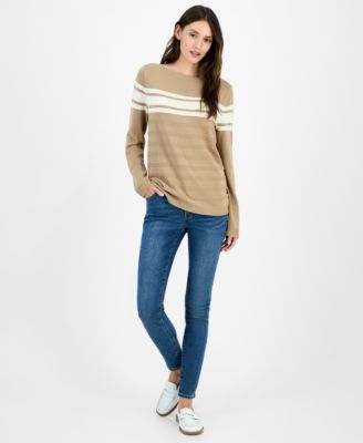 Women's Cotton Boat-Neck Textured Sweater 