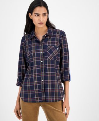 Women's Providence Plaid Cotton Roll-Tab-Sleeve Shirt