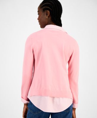 Women's Cotton Twofer V-Neck Long-Sleeve Sweater