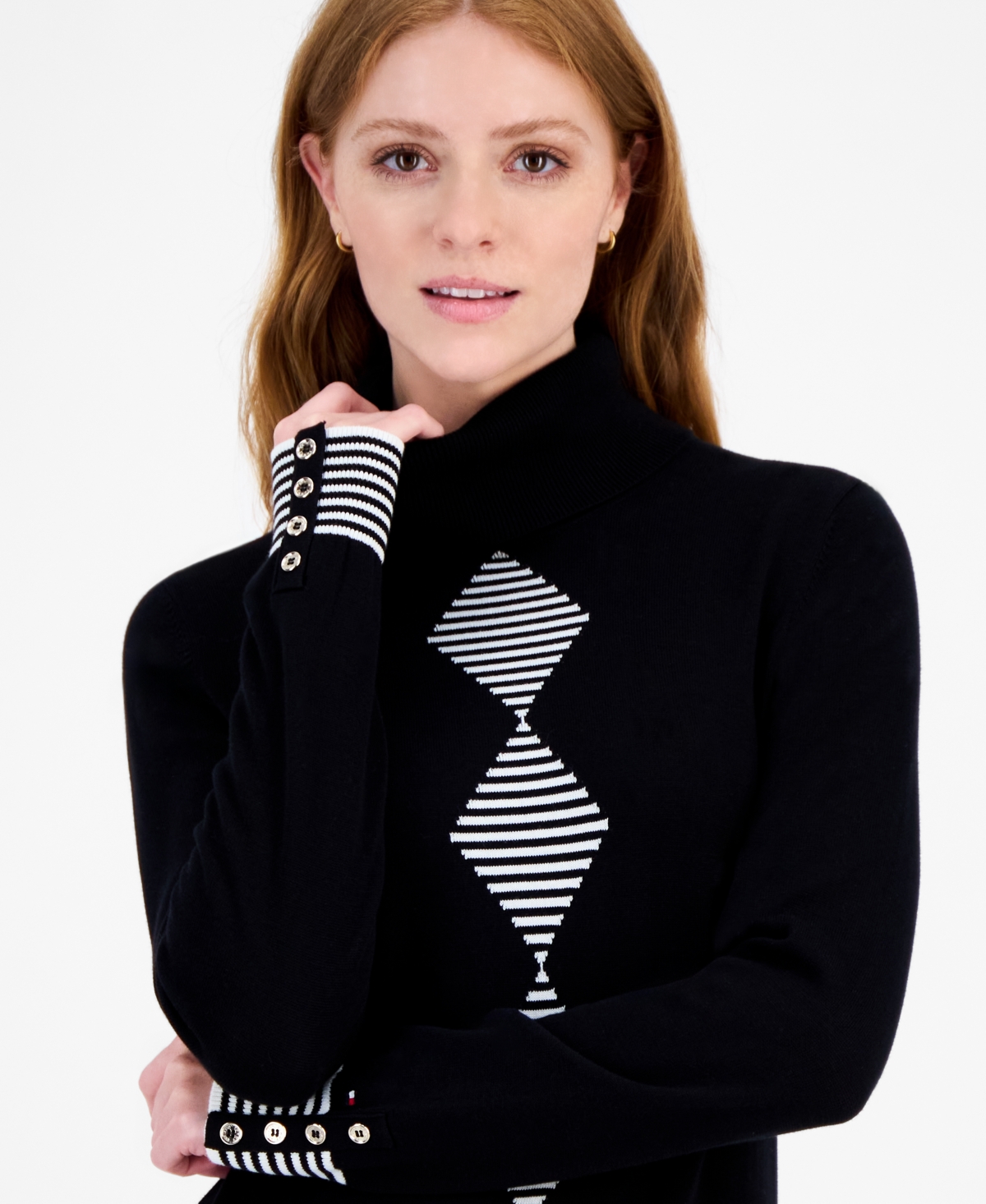 Tommy Hilfiger Women's Cotton Argyle Striped Turtleneck Sweater In Multi