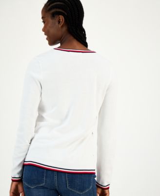 Women's Cotton Hotfix Cluster V-Neck Sweater