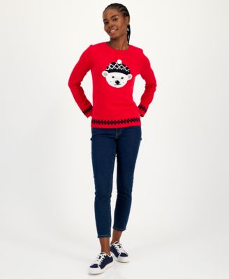 Women's Cotton Beanie Bear Crewneck Sweater