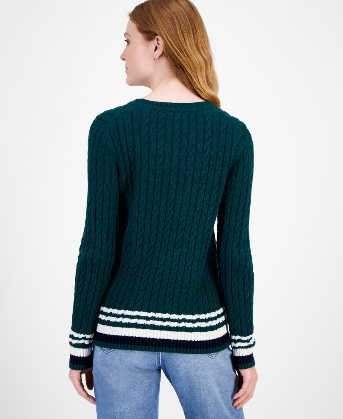 Tommy Hilfiger Women's Cotton Cable Knit Sweater In Green