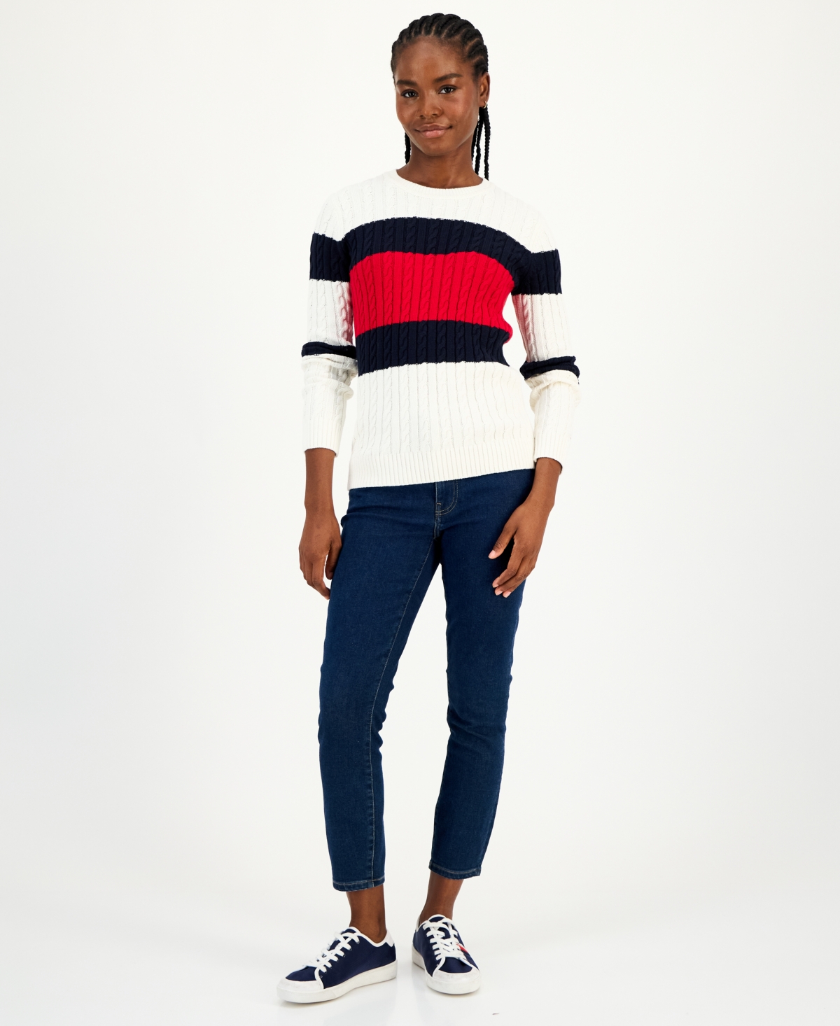 Tommy Hilfiger Women's Cotton Flag Cable Knit Sweater In Multi