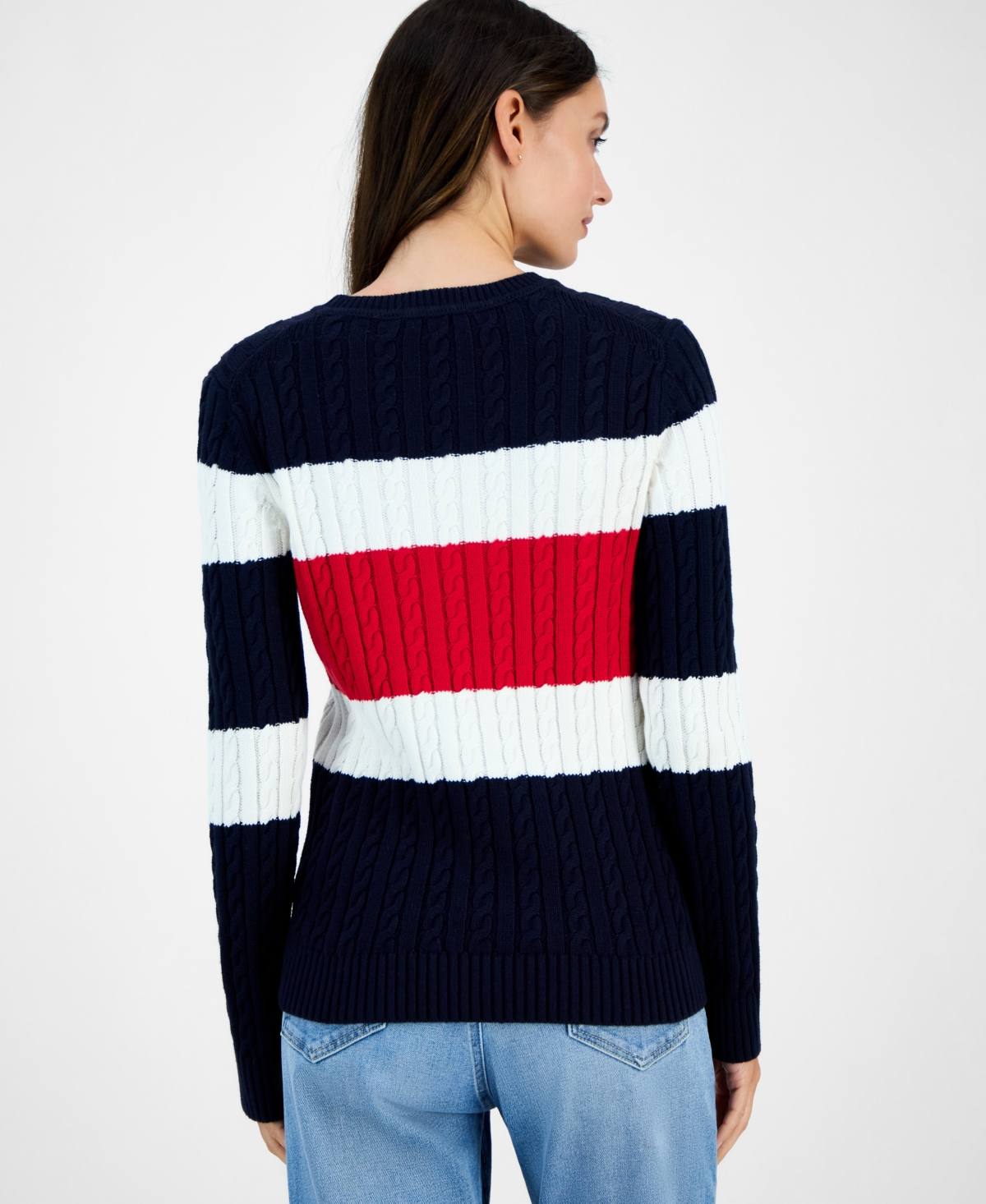 Tommy Hilfiger Women's Cotton Flag Cable Knit Sweater In Multi