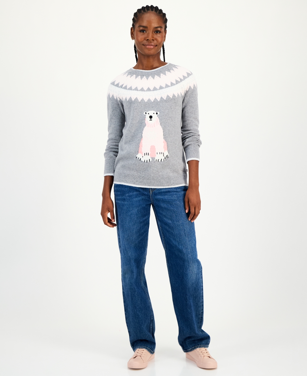 Tommy Hilfiger Women's Polar Bear Fair Isle Sweater In Gray
