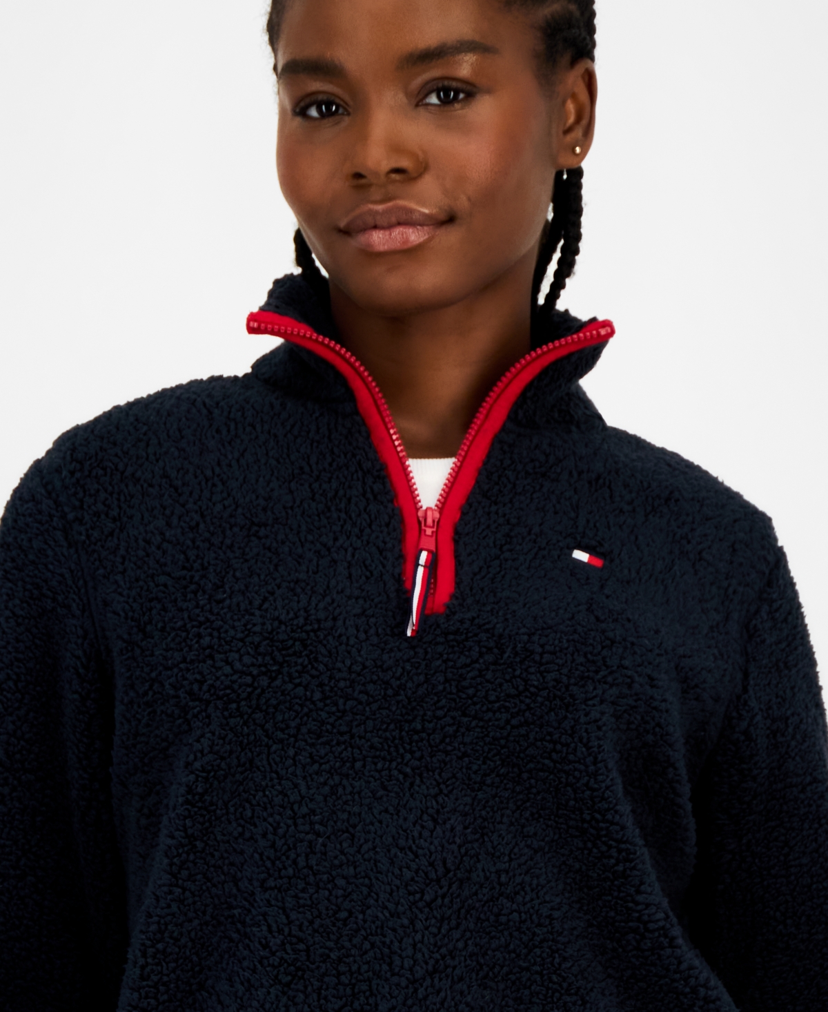 Tommy Hilfiger Women's Quarter-zip Faux-sherpa Jacket In Blue
