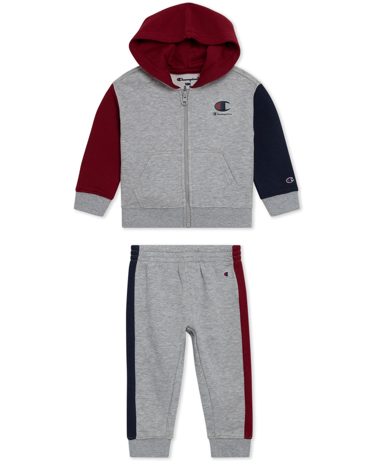 Champion Baby Boys 2-piece Color Blocked Full Zip Fleece Hoodie And Joggers Set In Gray