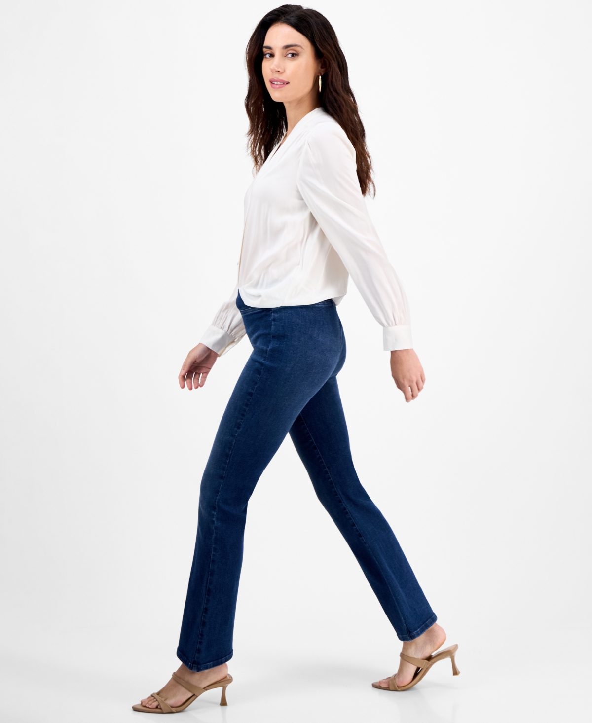 Inc International Concepts Petite Flared-leg Pull-on Jeans, Macy's Exclusive In Blue