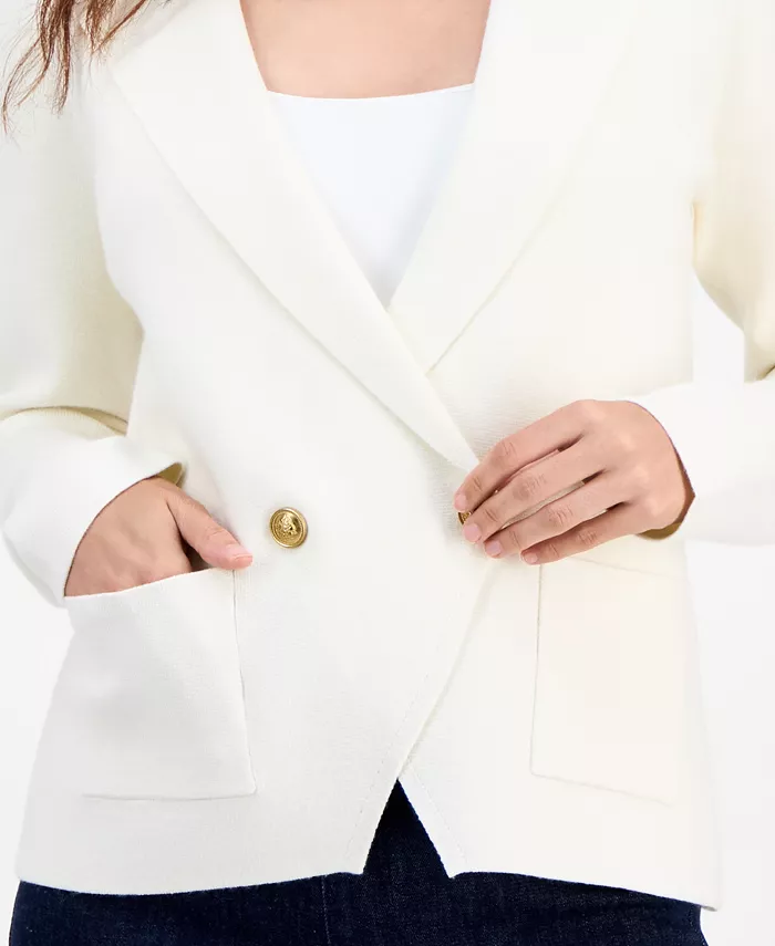 Petite Double-Breasted Patch Pocket Sweater - thumbnail 3