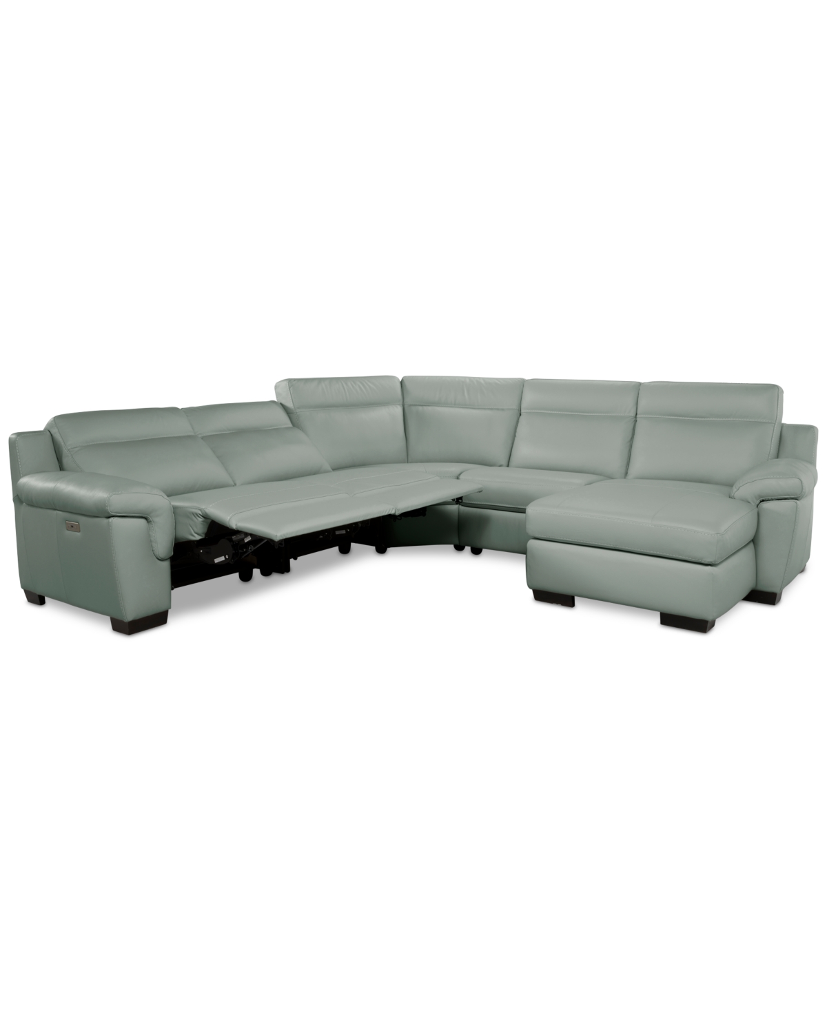 Macy's Julius Ii 5-pc. Leather Chaise Sectional With 2 Power Recliners,  Exclusive In Gray