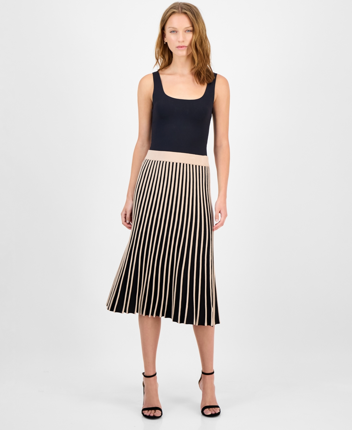 T Tahari Pull On Midi Bi Color Skirt In Multi