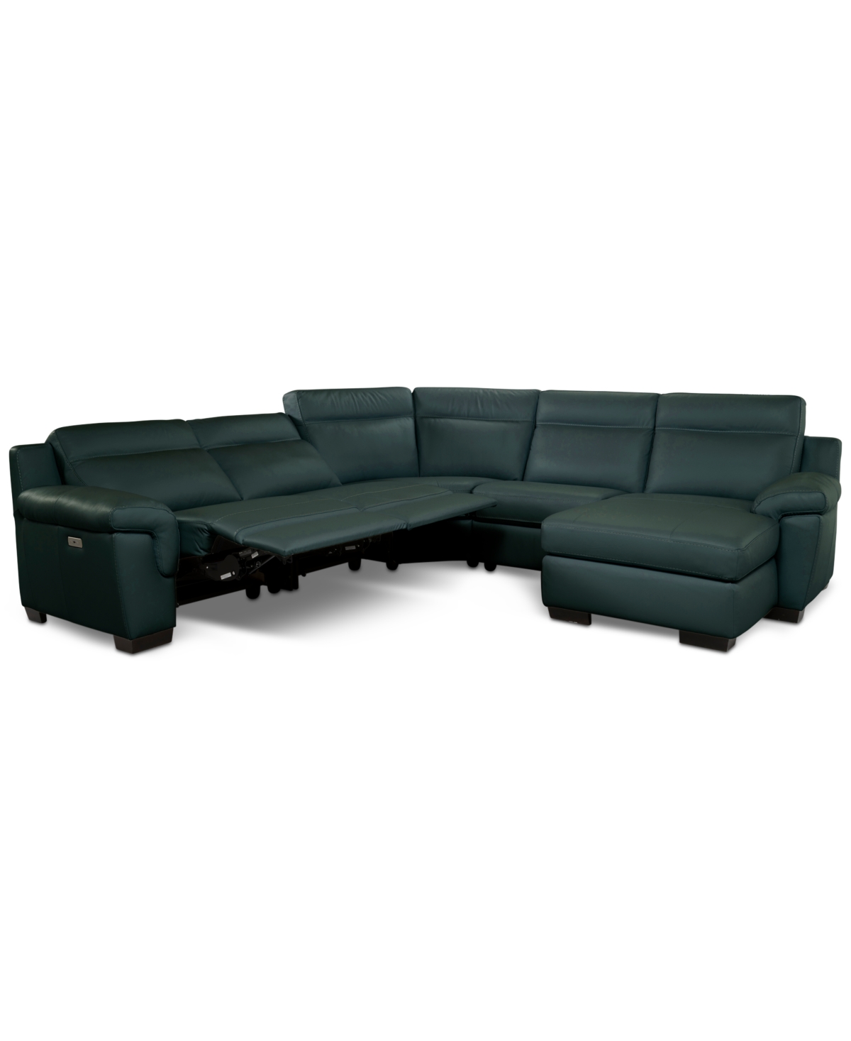 Macy's Julius Ii 5-pc. Leather Chaise Sectional With 2 Power Recliners,  Exclusive In Blue