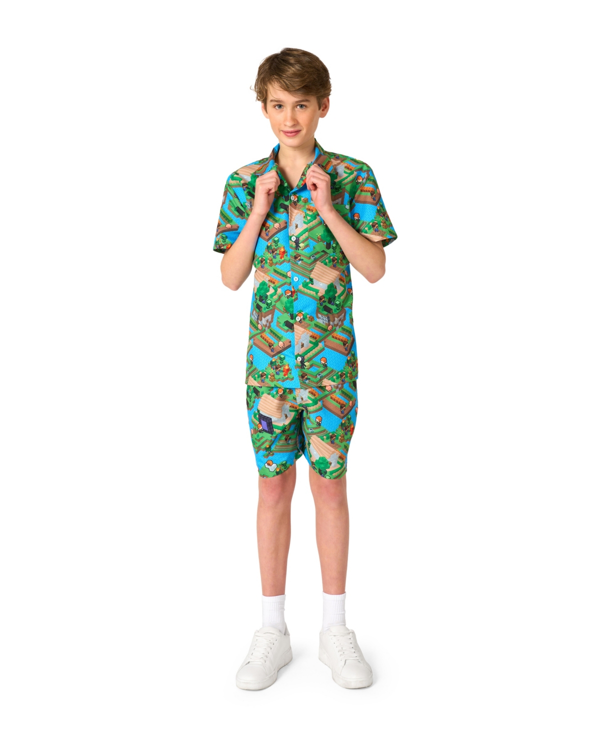 OppoSuits Big Boys 2-Piece Minecraft Summer Short Sleeve Shirt and Shorts Set
