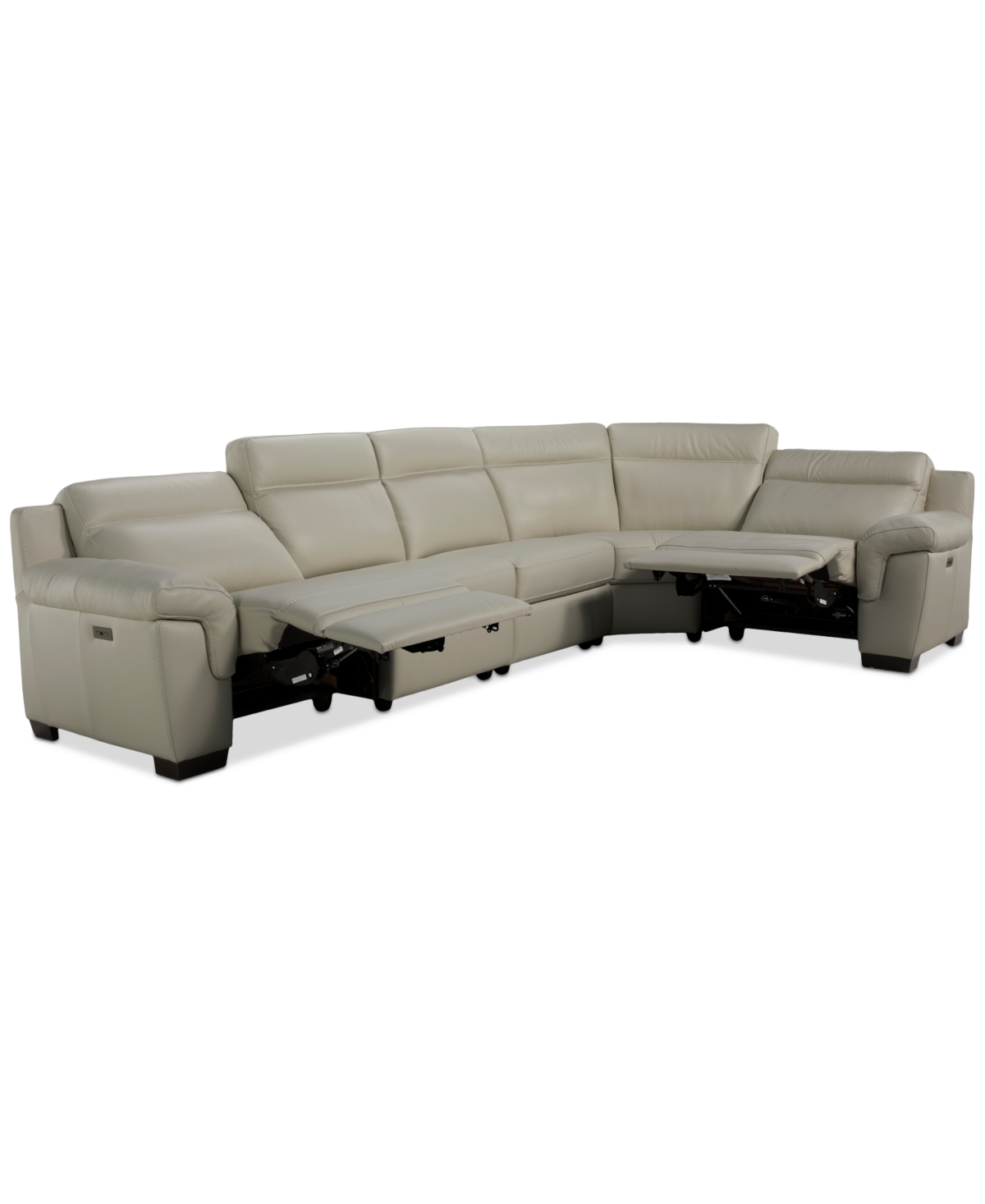 Macy's Julius Ii 5-pc. Leather L Sectional With 2 Power Recliners,  Exclusive In White