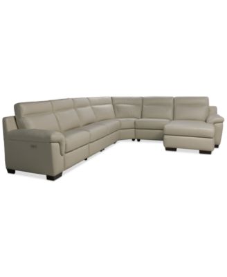 Julius II 6-Pc. Leather Chaise Sectional with 1 Power Recliner, Macy's Exclusive