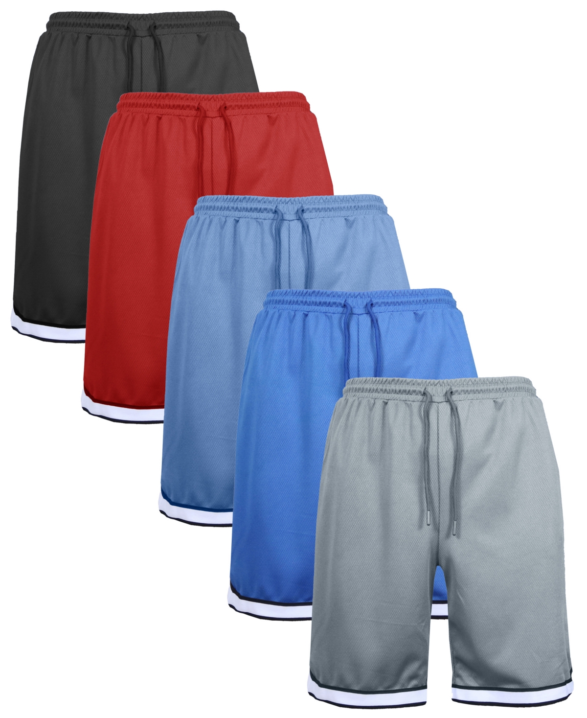 Men's 5-Pack Lightweight Breathable Moisture Wicking Mesh Shorts - Silver, Navy, Royal, Red, Blue