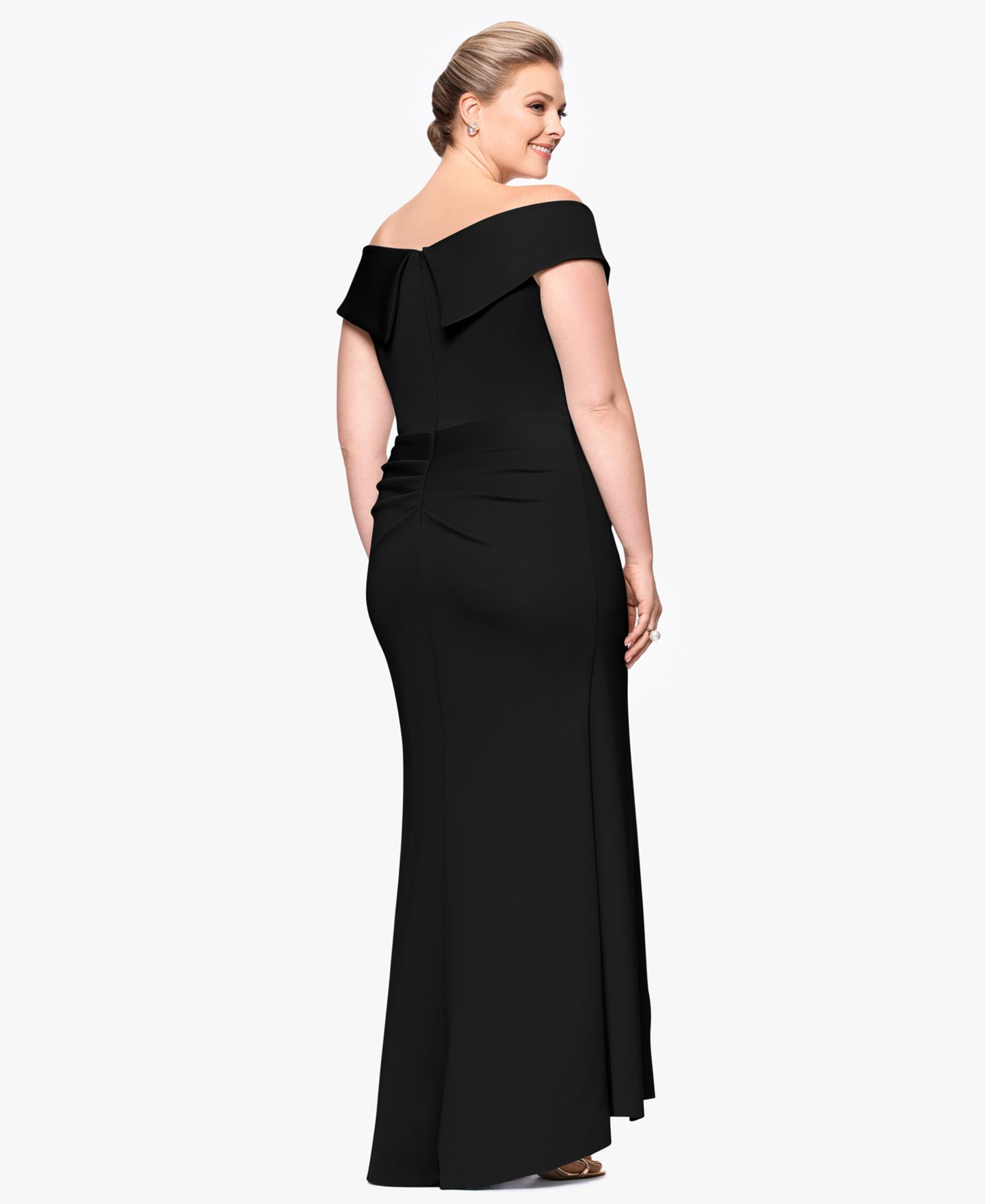 Женские платья XSCAPE Plus Scuba Off-The-Shoulder Gown, цвет: Чёрный — фото 4