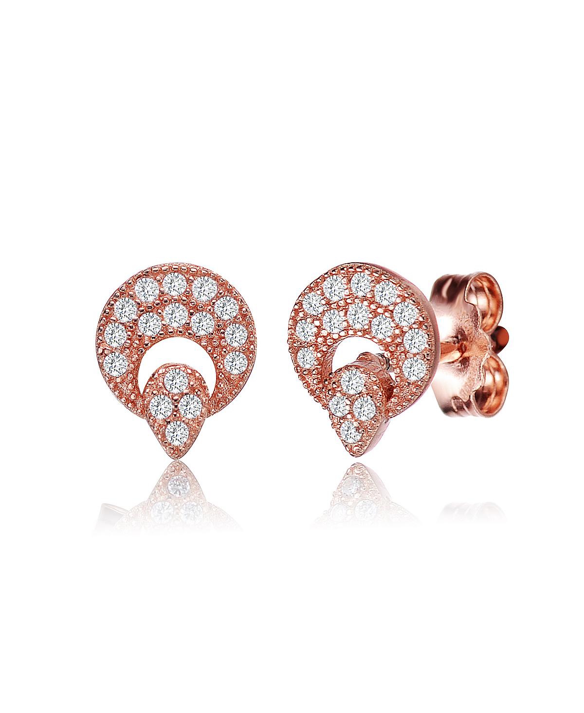 Sterling Silver 18K Rose Gold Plated with Clear Cubic Zirconia Round Stud Earrings - Pink