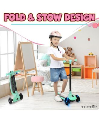 3-Wheel Foldable Kids Scooter - Child Toy Scooter with Built-in LED Wheel Lights, and Easy Maneuvering Lean-to-Steer Technology