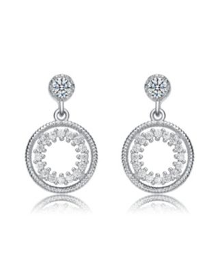 White Gold Plating with Cubic Zirconia Double Halo Drop Dangle Earrings