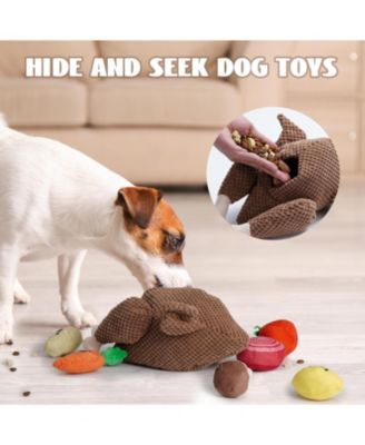 7-in-1  Turkey Dog Toy,Big Turkey Puzzle Toy with 6 Squeaky Veggie Plush Toy, Interactive Enrichment Dog Toys for All Breeds
