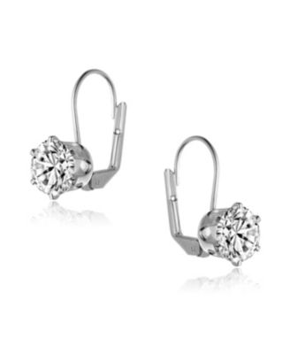 Sterling Silver White Gold Plating with Clear Cubic Zirconia Classic Leverback Earrings