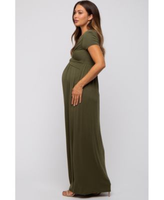 Olive Draped Maternity/Nursing Maxi Dress