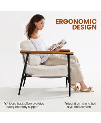   Standard Size   Boucle Upholstery  Mid-Century Style, Curved Backrest, Wooden Legs  Accent Chair