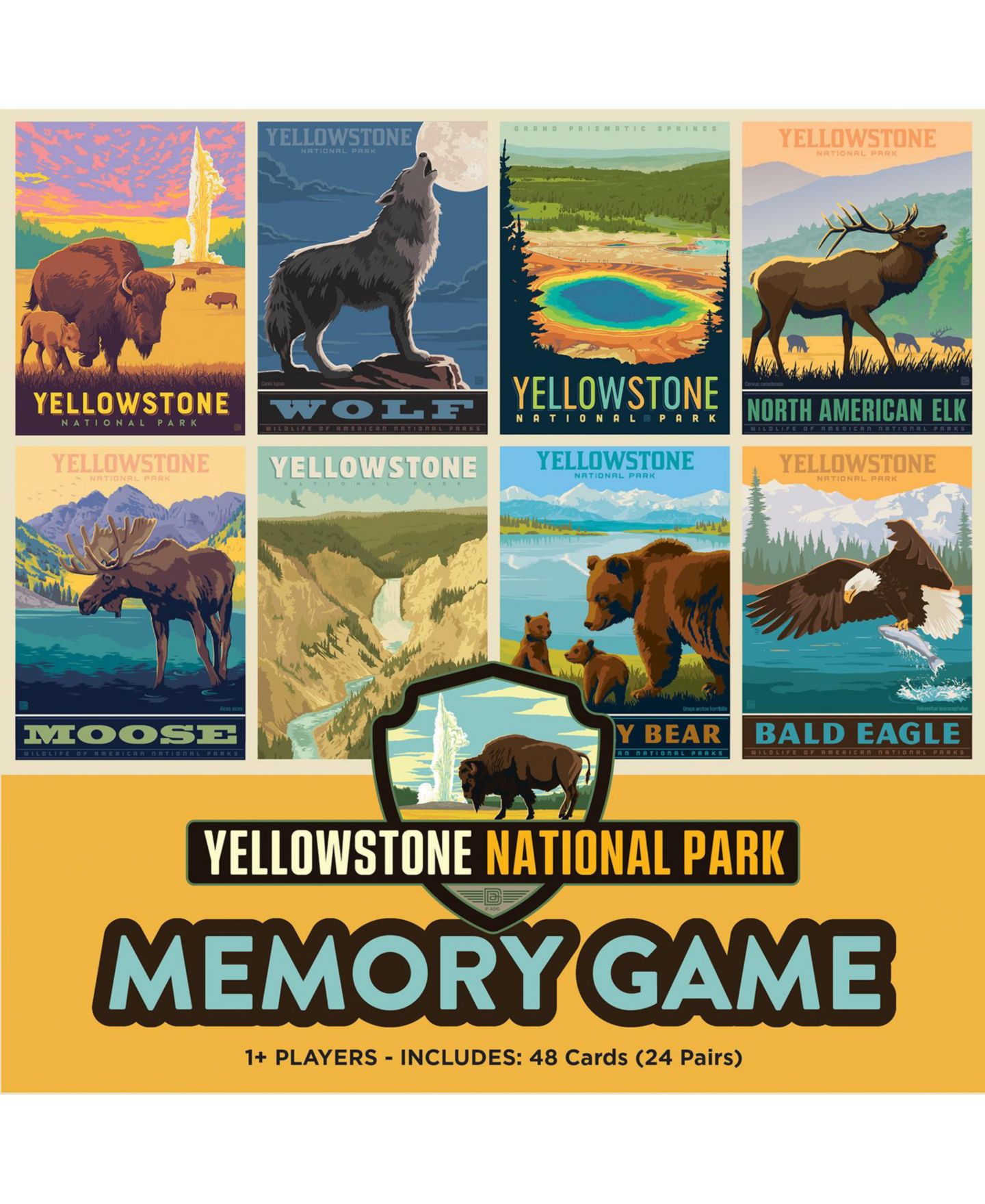 Детские настольные игры MasterPieces Puzzles Yellowstone National Park Memory Game, 48 Cards (24 Pairs), от 3 лет — фото 1
