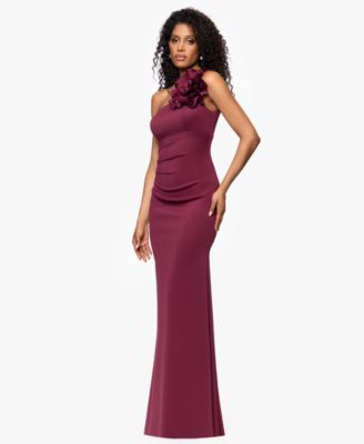 Women's Scuba One-Shoulder Flower Long Sheath Dress