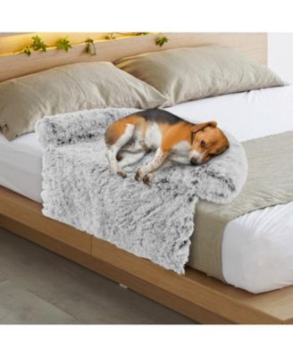 Gray Plush Calming Dog Couch Bed with Anti-Slip Bottom