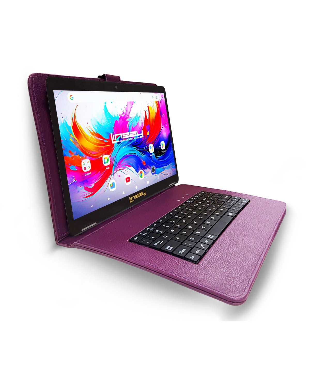 Linsay 10.1"Octa Core 256GB Storage Android 15 Tablet with Purple Style Keyboard