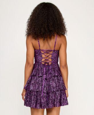 Juniors' Tiered Foil Lace Fit & Flare Dress